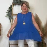 Débardeur coton et collier fantaisie - bleu-royal - taille-unique-grande-taille