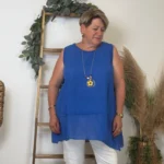 Débardeur coton et collier fantaisie - bleu-royal - taille-unique-grande-taille