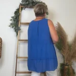 Débardeur coton et collier fantaisie - bleu-royal - taille-unique-grande-taille