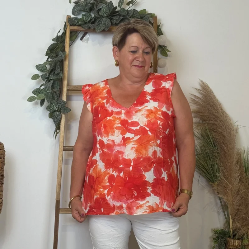 Z170- Top Christy Fleuri (T44-T52) - rouge - 52