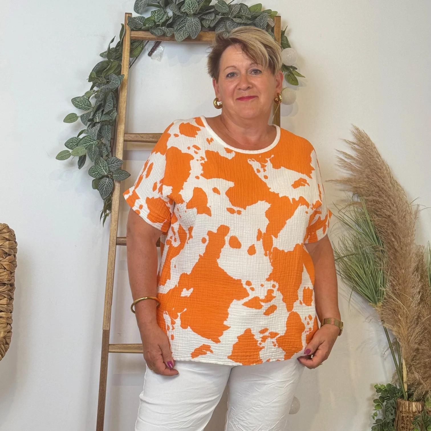 Z340- Tunique Tachetée (Tu) 🇮🇹 - orange - taille-unique-grande-taille