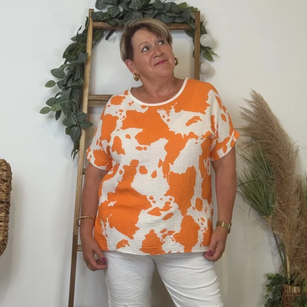 Z340- Tunique Tachetée (Tu) 🇮🇹 - orange - taille-unique-grande-taille