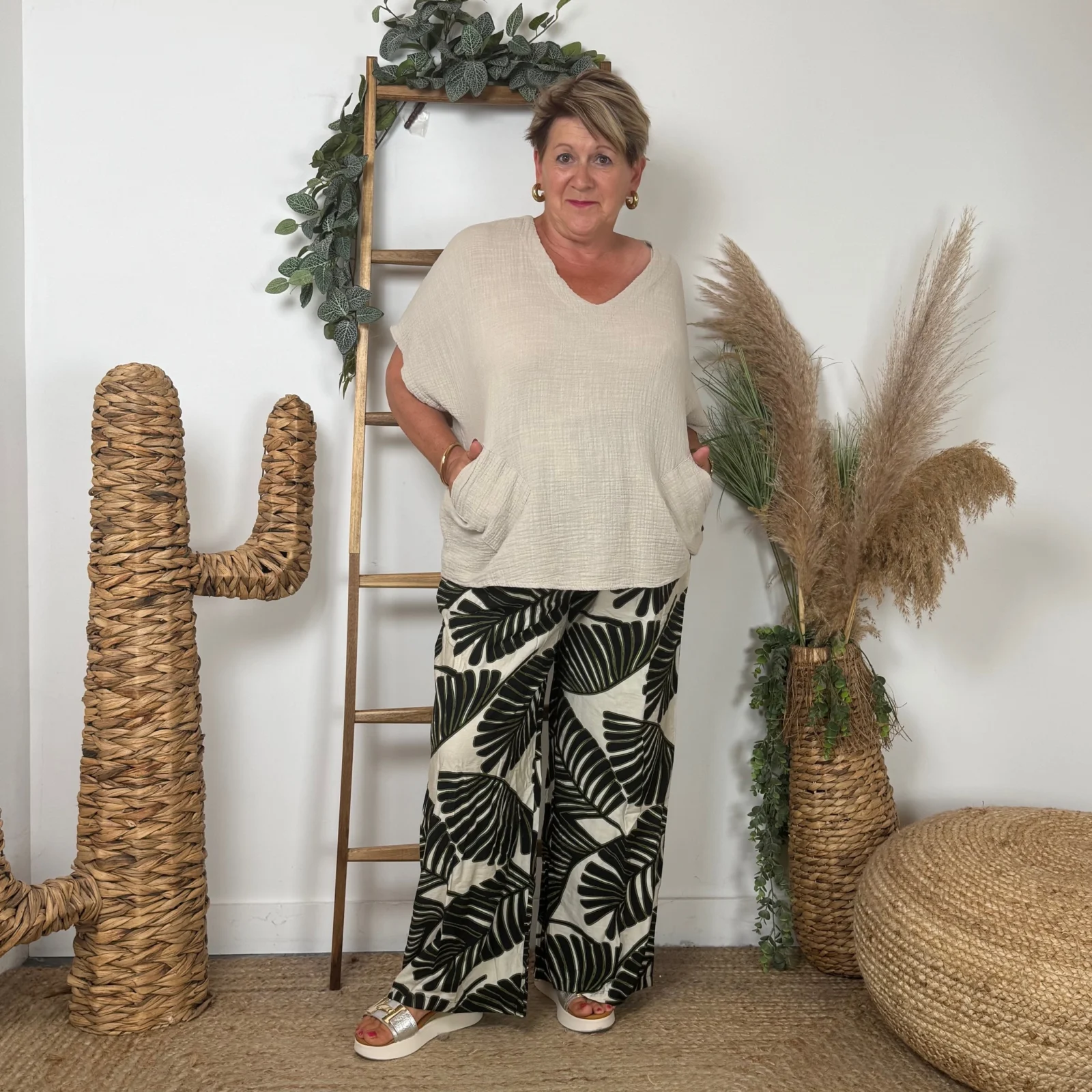 L762- pantalon “Z-one” fougères" (T40-T48) - noir - 48