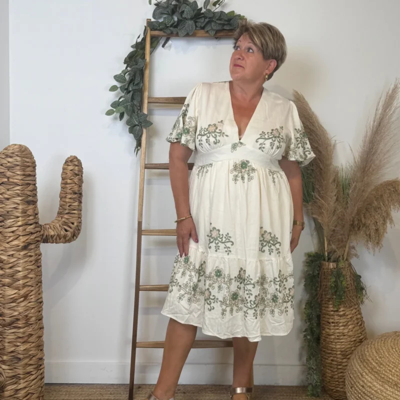 K152- Robe Bohême "By One" (T40-T48) - beige-vert - 48