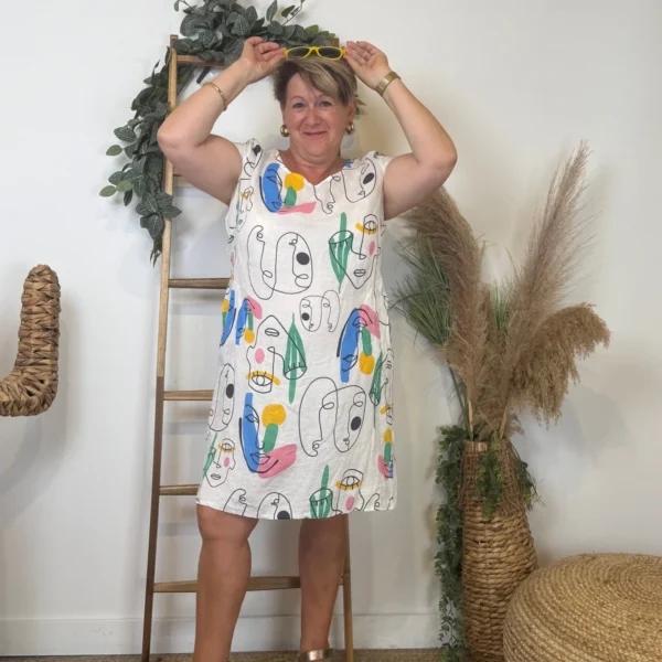 k271- Robe imprimée en Lin (T36-T44) - blanc - 46