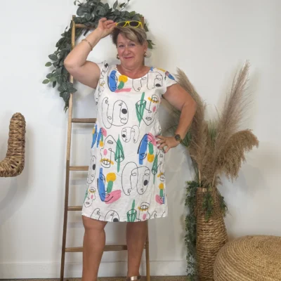 k271- Robe imprimée en Lin (T36-T44) - blanc - 46