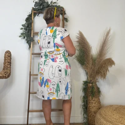 k271- Robe imprimée en Lin (T36-T44) - blanc - 46