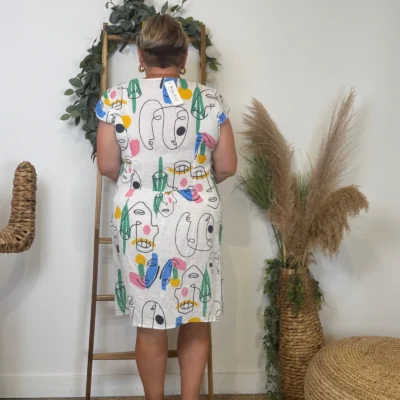 k271- Robe imprimée en Lin (T36-T44) - blanc - 46