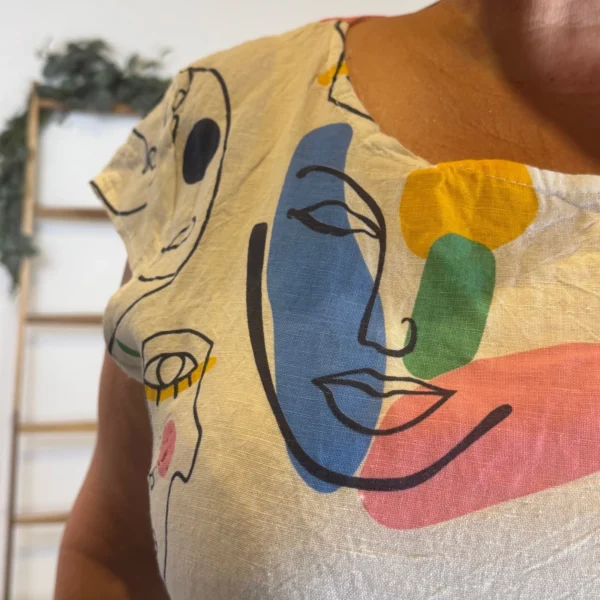 k271- Robe imprimée en Lin (T36-T44) - blanc - 46