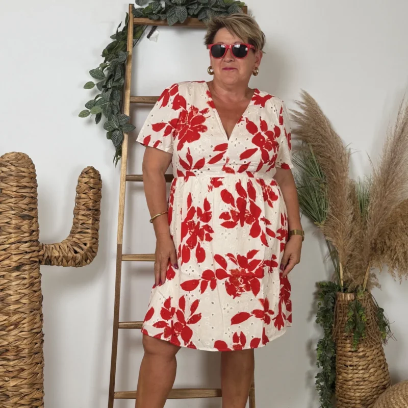 Robe courte « Coton » Maëlle (T40-T48) - blanc-rouge - 48