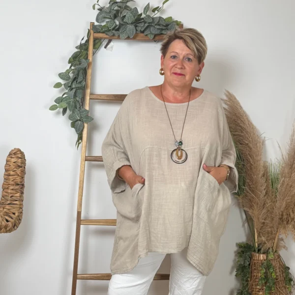 Z309- Tunique Coton Curvy 🇮🇹 - beige - taille-unique-grande-taille