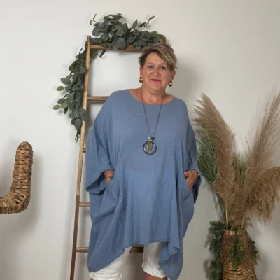 Z309- Tunique Coton Curvy 🇮🇹 - bleu-indigo - taille-unique-grande-taille