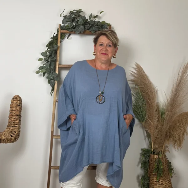 Z309- Tunique Coton Curvy 🇮🇹 - bleu-indigo - taille-unique-grande-taille