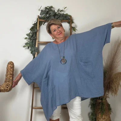 Z309- Tunique Coton Curvy 🇮🇹 - bleu-indigo - taille-unique-grande-taille