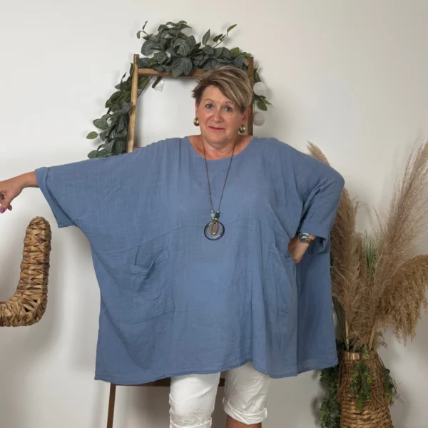 Z309- Tunique Coton Curvy 🇮🇹 - bleu-indigo - taille-unique-grande-taille