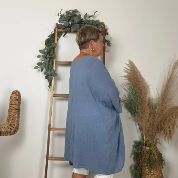 Z309- Tunique Coton Curvy 🇮🇹 - bleu-indigo - taille-unique-grande-taille