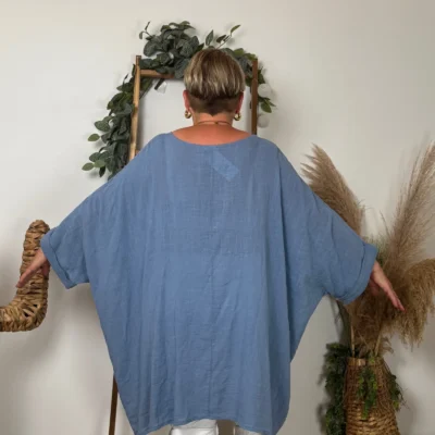 Z309- Tunique Coton Curvy 🇮🇹 - bleu-indigo - taille-unique-grande-taille