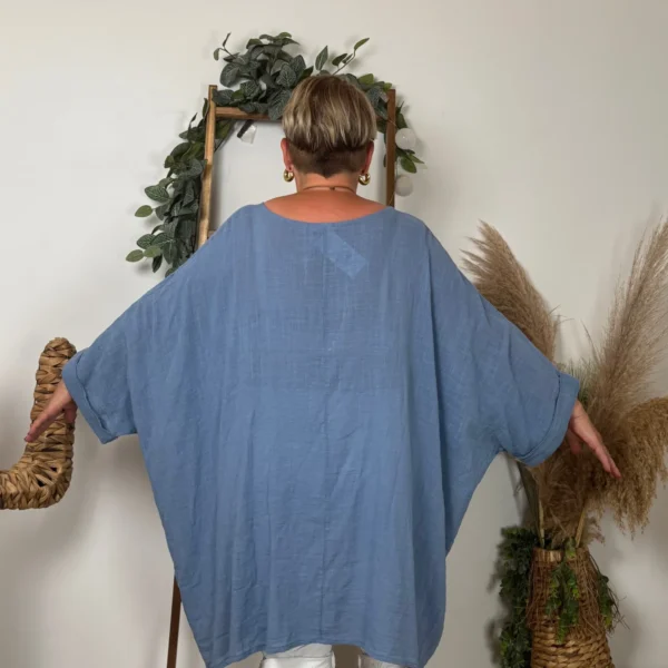 Z309- Tunique Coton Curvy 🇮🇹 - bleu-indigo - taille-unique-grande-taille