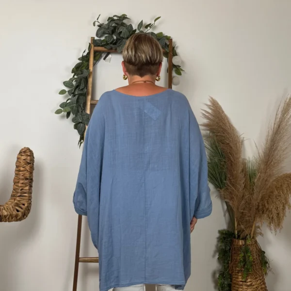 Z309- Tunique Coton Curvy 🇮🇹 - bleu-indigo - taille-unique-grande-taille