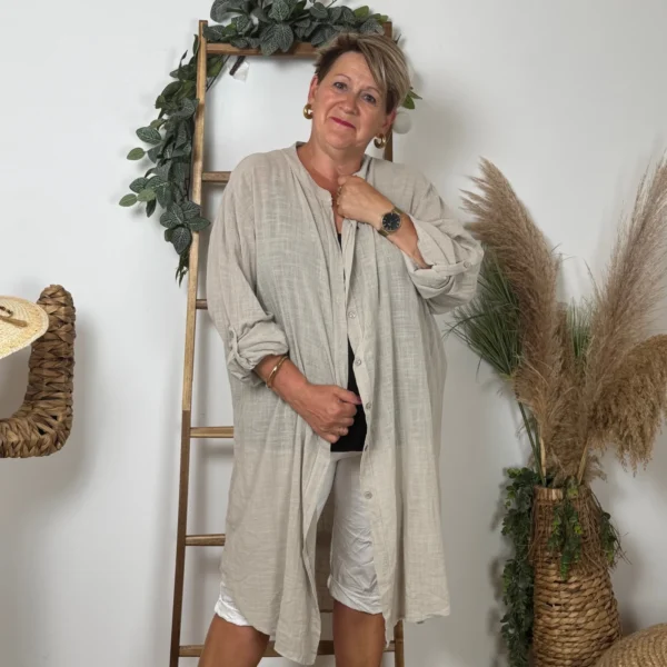 Z305- Chemise Coton Curvy 🇮🇹 - beige - taille-unique-grande-taille
