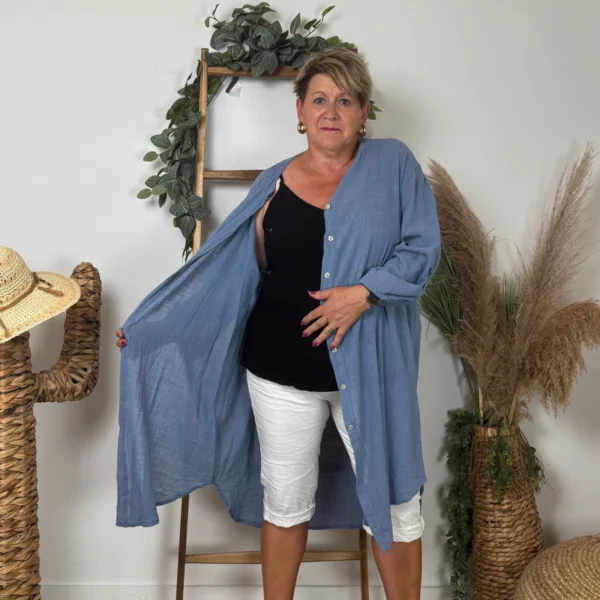 Z305- Chemise Coton Curvy 🇮🇹 - bleu-indigo - taille-unique-grande-taille