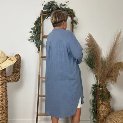 Z305- Chemise Coton Curvy 🇮🇹 - bleu-indigo - taille-unique-grande-taille