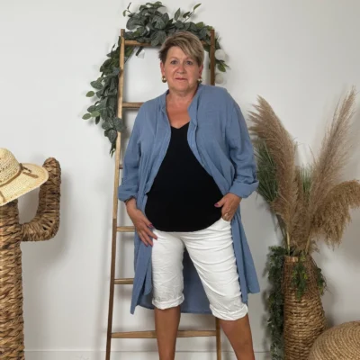 Z305- Chemise Coton Curvy 🇮🇹 - bleu-indigo - taille-unique-grande-taille