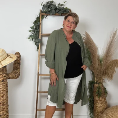 Z305- Chemise Coton Curvy 🇮🇹 - kaki - taille-unique-grande-taille