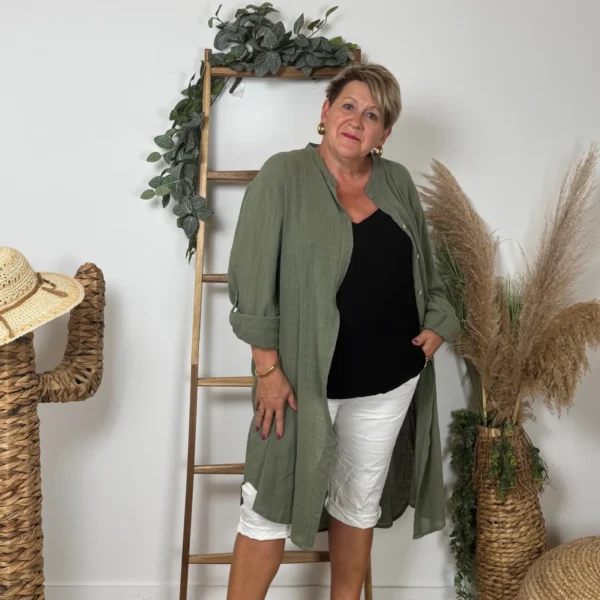 Z305- Chemise Coton Curvy 🇮🇹 - kaki - taille-unique-grande-taille