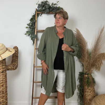 Z305- Chemise Coton Curvy 🇮🇹 - kaki - taille-unique-grande-taille