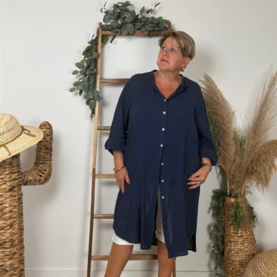 Z305- Chemise Coton Curvy 🇮🇹 - marine - taille-unique-grande-taille