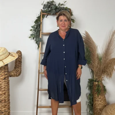 Z305- Chemise Coton Curvy 🇮🇹 - marine - taille-unique-grande-taille