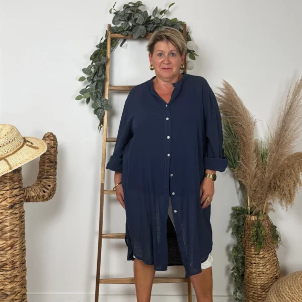 Z305- Chemise Coton Curvy 🇮🇹 - marine - taille-unique-grande-taille