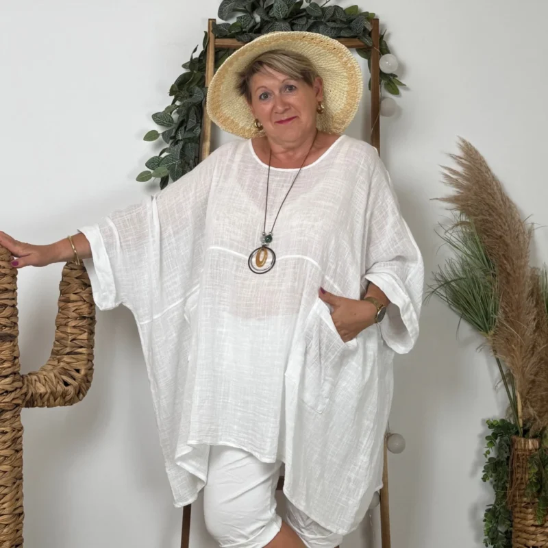 Z309- Tunique Coton Curvy 🇮🇹 - blanc - taille-unique-grande-taille