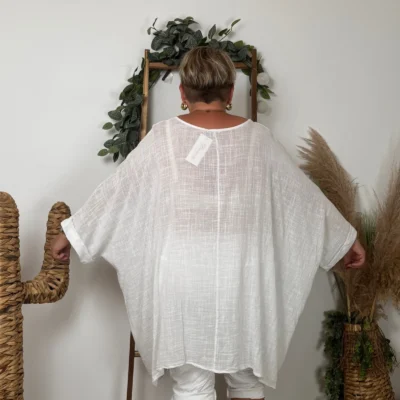 Z309- Tunique Coton Curvy 🇮🇹 - blanc - taille-unique-grande-taille