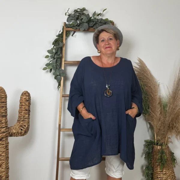 Z309- Tunique Coton Curvy 🇮🇹 - marine - taille-unique-grande-taille