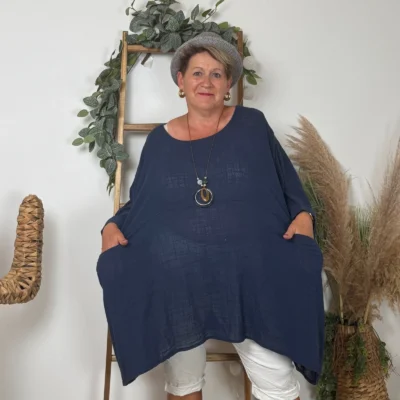 Z309- Tunique Coton Curvy 🇮🇹 - marine - taille-unique-grande-taille