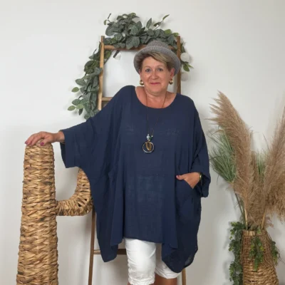 Z309- Tunique Coton Curvy 🇮🇹 - marine - taille-unique-grande-taille