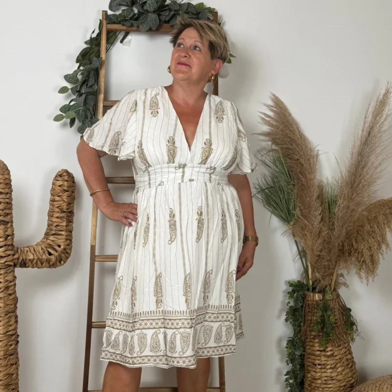 K158- Robe Maëlle (T40-T48) - blanc-beige - 48