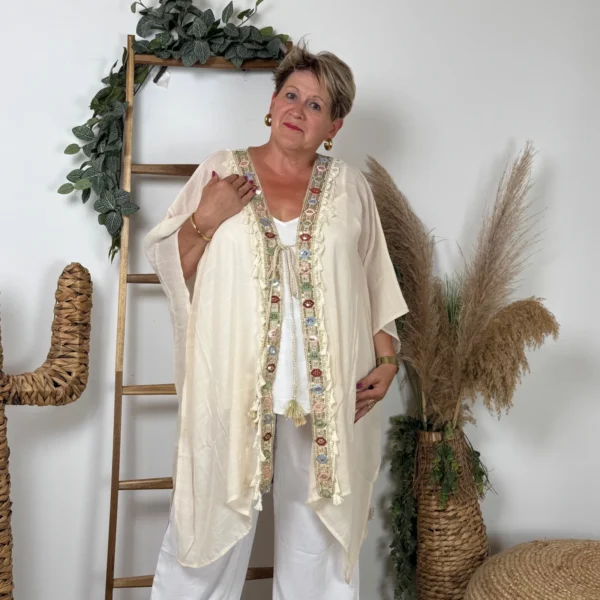 Z304- Veste de plage Bohême - beige - taille-unique-grande-taille