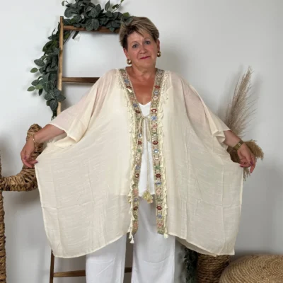 Z304- Veste de plage Bohême - beige - taille-unique-grande-taille