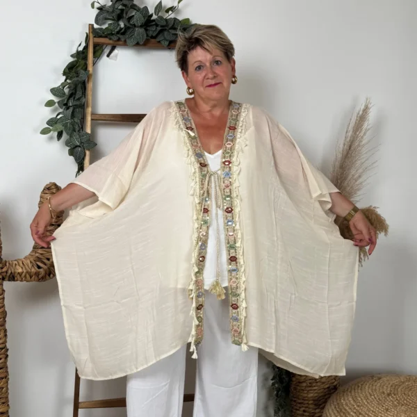 Z304- Veste de plage Bohême - beige - taille-unique-grande-taille