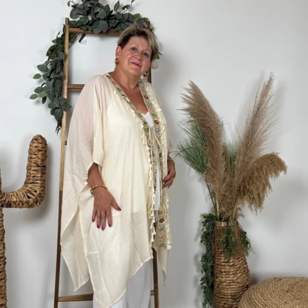 Z304- Veste de plage Bohême - beige - taille-unique-grande-taille