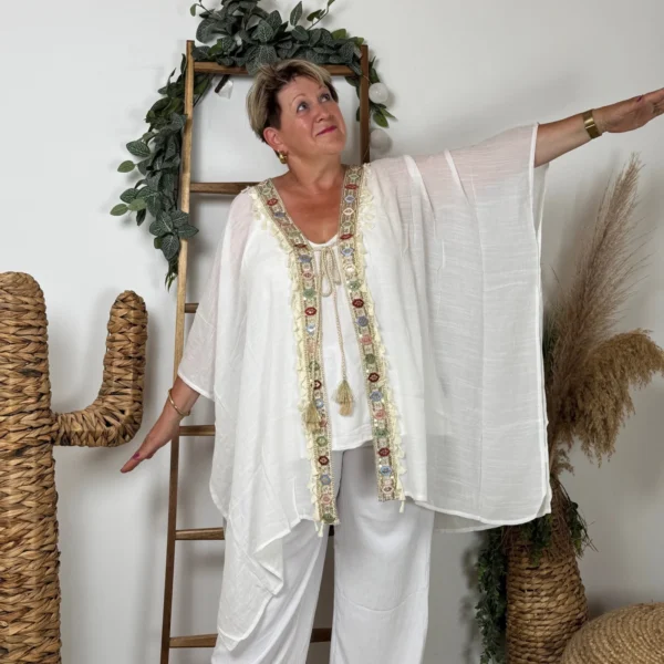 Z304- Veste de plage Bohême - blanc - taille-unique-grande-taille