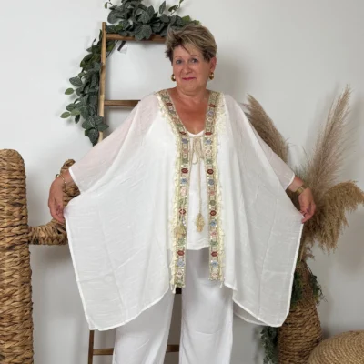Z304- Veste de plage Bohême - blanc - taille-unique-grande-taille