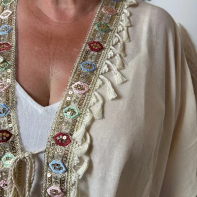 Z304- Veste de plage Bohême - beige - taille-unique-grande-taille