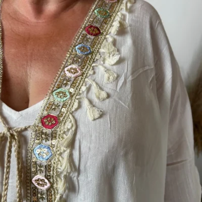 Z304- Veste de plage Bohême - blanc - taille-unique-grande-taille