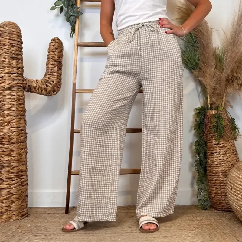 I613- Pantalon Vichy - bleu-ciel - taille-unique