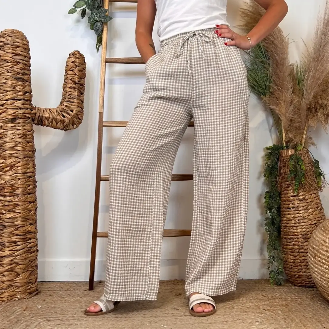 I613- Pantalon Vichy - bleu-ciel - taille-unique