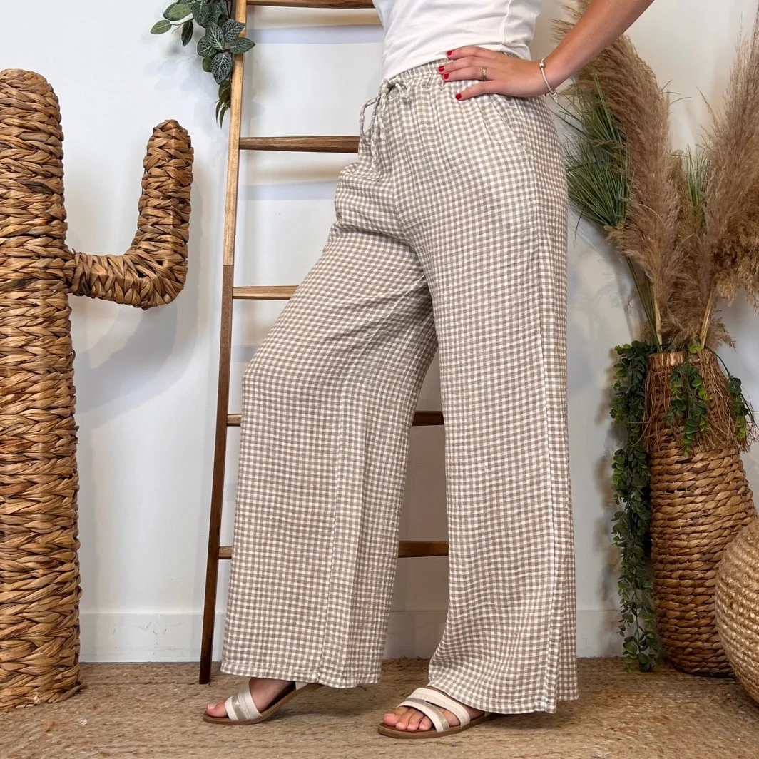 I613- Pantalon Vichy - bleu-ciel - taille-unique